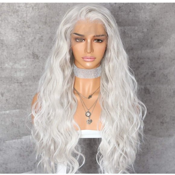 Platinum Gray White Loose Wave Lace Front Wig